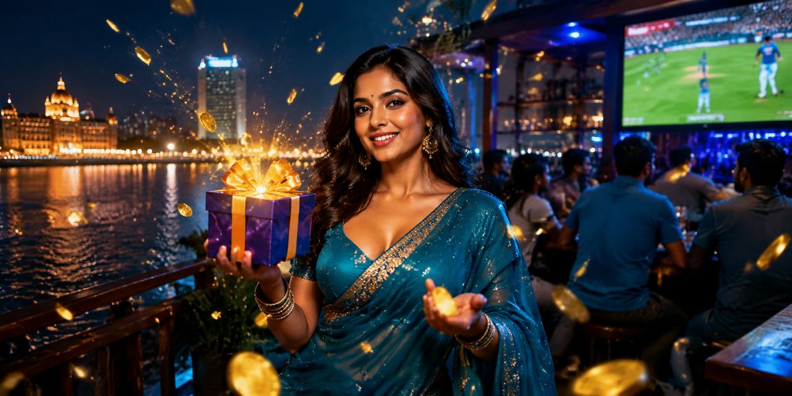 Indian woman in saree enjoying cricket betting on mobile